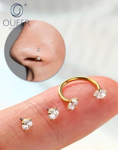 Anneaux de nez OUFER 20 g/18 g - En acier chirurgical 316L - Pour lèvre, sourcil, hélix, daith, oreille - Bijoux de pier