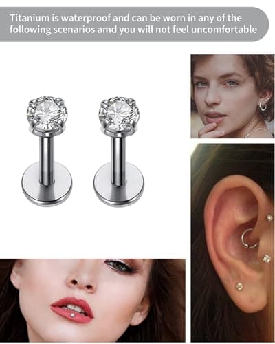 KGDUYC Piercing Labret Argent 2 Pièces G23 Titane Helix Conch Nez CZ Oreilleembedded Medusa Petit Lèvre Filetage Interne