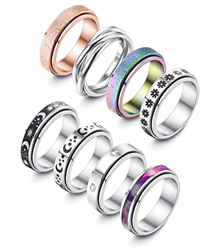 Adramata Anti Stress Bague 316L Acier Inoxydable pour Femmes et Hommes - Bague Anxiété Spinner Recyclée Standard 100