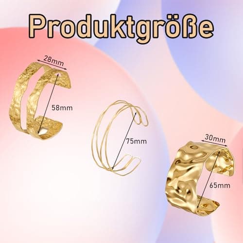 Bracelets dorés tendance pour femme - Ajustables - Vintage - Pas de gemme - Lot de 3 PIECES - Synthèse