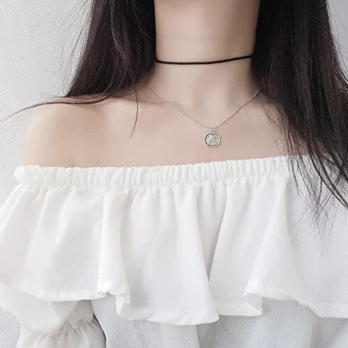 Skcess Collier Stylé pour Femme, Collier en Argent Ange de Forme Ronde pour Femme, Accessoire de Cadeau pour Femme