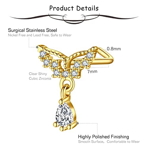Mayhoop Piercing Nez en Acier Chirurgical pour Femme et Homme - Coeur Fleur Papillon Ramure - 20G - Disponible en Argent