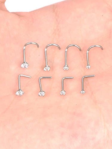 Mudder Anneaux de Nez Courbés en Acier Inoxydable avec Oxyde de Zirconium 8 Piècespour Corps et Lien Forme Bijoux Pierci