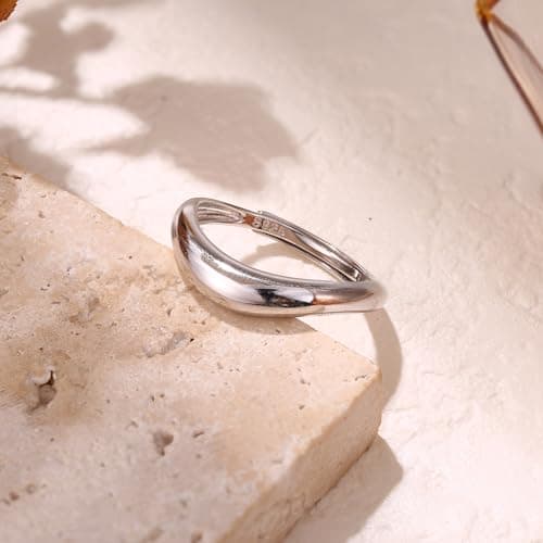 Bague Argent 925 Adramata Reglable Femme Fiançailles Alliance Empilable Ondulée, Cadeaux de Bijoux (Or/Argent/Or Rose) É