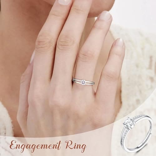 Bague en Argent Or 925 Ajustable Zirconium Cubique Fiançailles Mariage Femmes