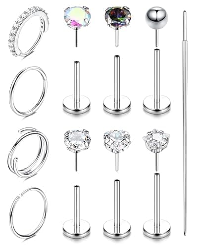 Anneaux de piercing nez en acier chirurgical Medusa Petit anneaux piercing labret oreille conch — CZ-Argent-18G