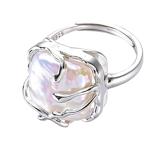 Kinretixia Bague irrégulière en argent sterling 925 avec perles baroques pour femme - Accessoire de mode tendance pour l