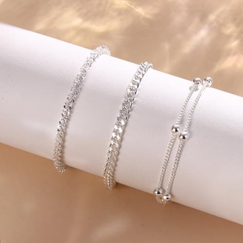 JeweBella Bracelet Femmes Argent 925 Réglable Empilable Fantaisie Étanche 3 Pièces Fermoir Tromboneженщиныbraceletargent