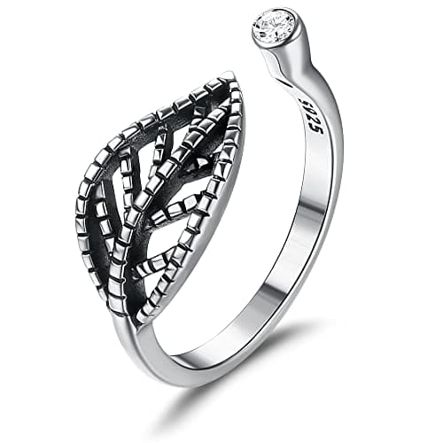 Milacolato Bague Argent 925 Reglable pour Femmes Filles, Vintage Noeud Celtique/Feuille, Noir CZ/Vitré Double Twist Élém — Modèle D