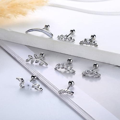 Adramata - Piercings Oreilles en Acier Chirurgical Opales Or Argent - Bijoux Piercing Cartilage & Daith pour Adults