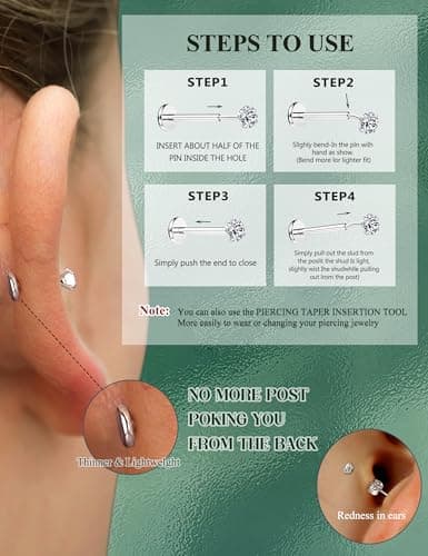 Adramata Boucles d'Oreilles Femme Acier Inoxydable Piercing Oreille Sans Fil Tragus Conch Piercings Nez Labret Fiori Pla