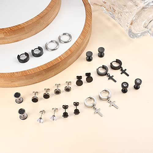 Adramata 12 Paires Boucle d'Oreille Acier Inoxydable Homme Cool Piercing Croix Recycled Claim Standard 100 mm Boucles d'