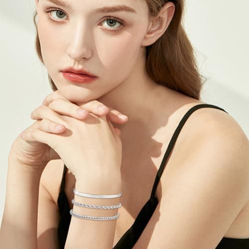 Bracelet Argent Aucuu Acier Inoxydable Scintillant pour Femmes Filles, Bracelets Aucuu Acier Inoxydable Ensemble Réglabl