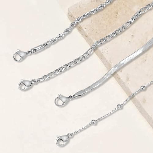 Bracelet Argent Aucuu Acier Inoxydable Scintillant pour Femmes Filles, Bracelets Aucuu Acier Inoxydable Ensemble Réglabl