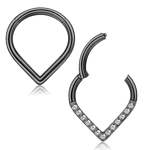 Adramata G23 Titane Septum Piercing pour Femme et Homme - Hypoallergénique et Sécuritaire - Piercing Nez Teardrop et Hin — Noir
