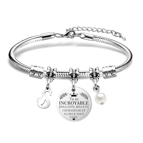 Bracelet Lettre Initiale HEYEJET Personnalisé en Argentpour Femmes et Filles, Mot d'Inspiration, Cadeau Special A-Z — S