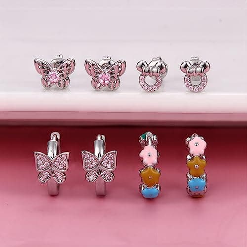 Adramata 4 Paires Boucles d'oreilles en Argent Sterling 925 Hypoallergéniques pour Filles Créoles Coeur Papillon Zircone