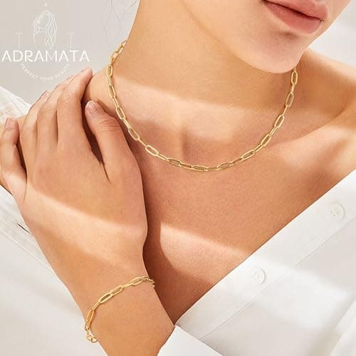 Collier et bracelet d'Adramata en acier inoxydable plaqué or 18K - bijoux empilables et imperméables pour femme
