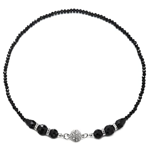 COOLSTEELANDBEYOND Noir Robe Soirée Pendentif Collier Cristal Chaîne Choker Zircone Cubique