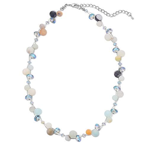 F LU AUTOMNE Collier Perle et Cristal Femme Argent Bijoux Bohème Cadeau Fête Mères — Vert