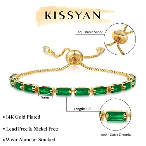 KissYan Bracelet en Or Galvanisé 14K Cubique Zirconia Femmes Accessoire Jouets Patron Classique Chic Événements Fête