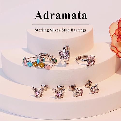 Adramata 4 Paires Boucles d'oreilles en Argent Sterling 925 Hypoallergéniques pour Filles Créoles Coeur Papillon Zircone