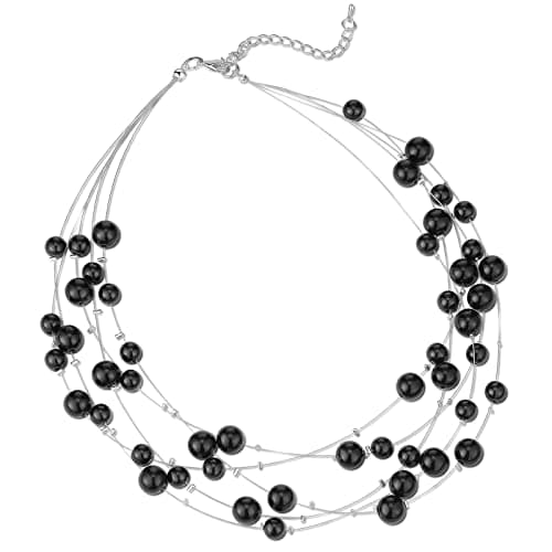 F LU AUTOMNE Collier Perle et Cristal Femme Argent Bijoux Bohème Cadeau Fête Mères — 55-Noir