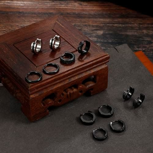 Adramata Boucles d'Oreilles Créoles Acier Inoxydable Homme Noir Piercing Helix et Cartilage