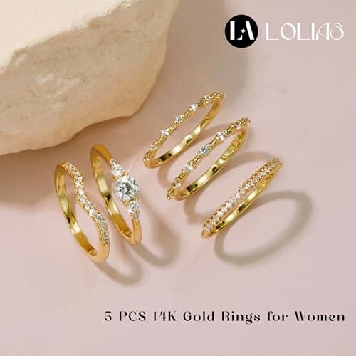 LOLIAS Bagues Or 14K Plaquées Stackable avec Zircone Cubique pour Femmes - Bagues Empilables Articulées Modeles Trendy p