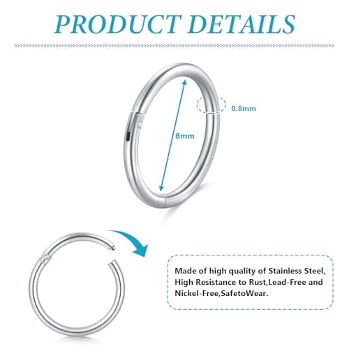 LAURITAMI Piercings nez en acier chirurgical 20G mince Double AnneauSeptum Clicker Ringbijoux piercingnez, 8/10mm Helix