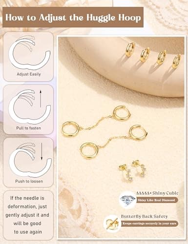 Adramata Boucles d'Oreilles Argent Plaquées Or 14 Carats pour Femme Hypoallergéniques Boucles d'Oreille Piercing Tragus