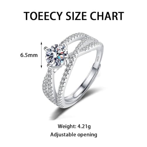 TOEECY Bague Femme Argent 925 Sterling Zircone Cubique Moissanite Épouse Anniversaire Fiançailles Promesse