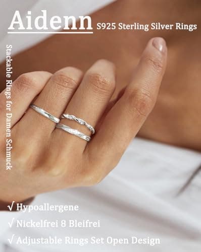 Aidenn - Bague en argent 925 Oxyde de zirconium cubique pour femme - Bague de fiançailles réglable et empilable - Lot de