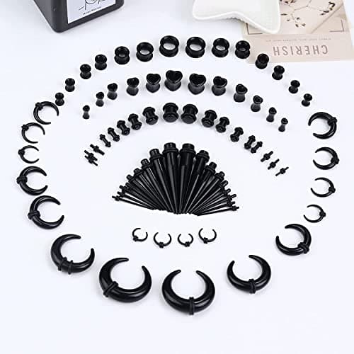 Adramata Expander Kit d'Oreille pour Femme et Homme Recycled | 80Pièces 14G-00G | Cônes et Bouchons en Silicone | Pierci