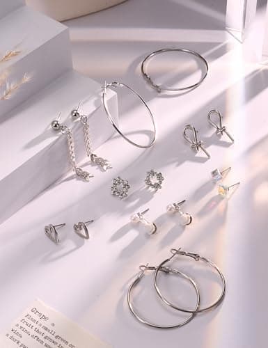 Adramata Or Argent Boucles d'Oreilles Créoles Longues Gland pour Femme Lot 90 Paires Assorties CZ Perle Recycled Standar
