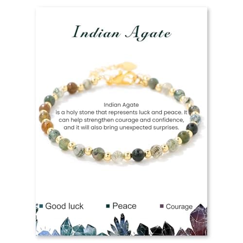 Bracelet Pierre Naturelle Uwiyo Femme 4mm Plqué Or Cristal Anniversaire Fête des Mères Noël — Agate Indienne