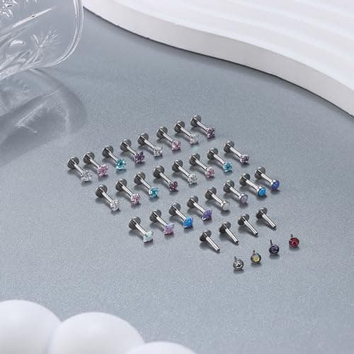 Adramata 28PCs Piercings Labret Lips Surgery Steel, Medusa CZ Opales,pour Hommes et Femmes - Sophie Event et Daily Wear