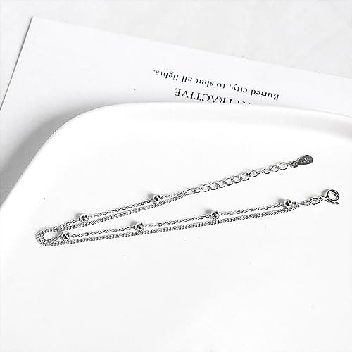 Bracelet Argent 925 Femme, Double Couche Reglable pour Meilleure Amie avec Perles Fin et Boule en Argent, Bijoux Pour Fi