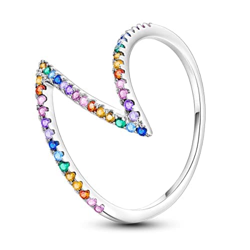 NARMO 925 argent sterling bijou lunaire étoile anneau mauvais oeil coloré zircone cubique femme vintage déclaration tail — Colorful "Z"