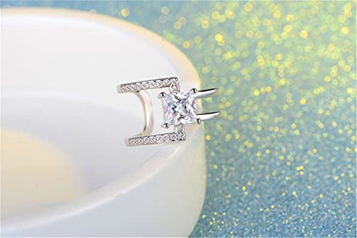 BROWOL Femme Bague Argent Fin 925 Élégant Diamant Carré Réglable Brillant Bijou