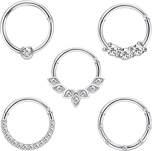 Boucles D'Oreilles Adramata Daith Femme 16G Cartilage Acier Inoxydable Helix Tragus Cerceau Nez Piercing Bijoux Or Rose — Ton argent 8 mm