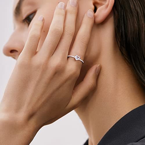 JeweBella Bague Femme Argent 925 Zirconium Élégant Coeur Reglable Amitié Fiançailles Mariage Alliance Anniversaire Bijou