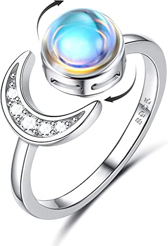 Adramata Bague Anti Stress 925 Sterling Silver Blanc Plaque 18 Carats pour Femme Spinner Ring réglable Anxiety Relief