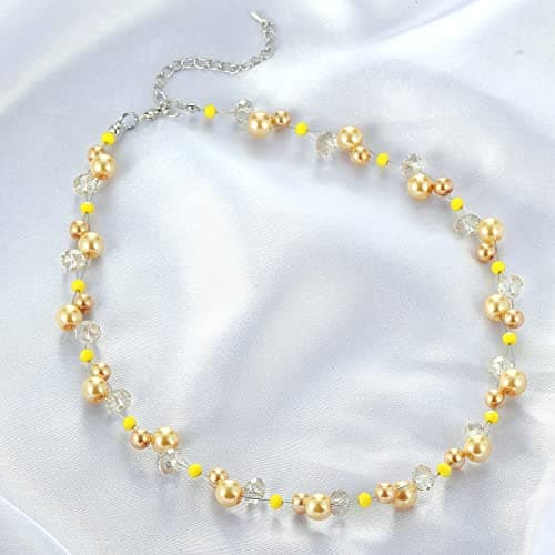 F LU AUTOMNE Collier Perle et Cristal Femme Argent Bijoux Bohème Cadeau Fête Mères