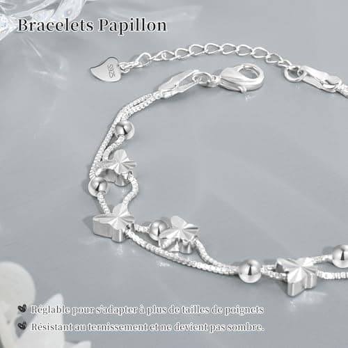 Bracelet argent 925 YELUWA pour Femme, Réglable en Couches et decorated avec Papillon, Idéal en Cadeau d'Anniversaire po