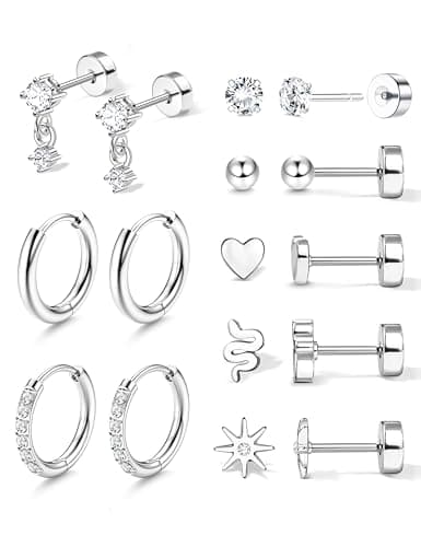 Adramata Boucles d'Oreilles Femme Acier Inoxydable Or 18 Carats Piercing Tragus Store Américain — Argent-Boucles d'oreilles sans fil