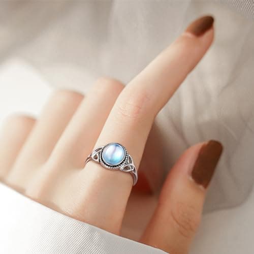 Adramata Argent Sterling 925 Bague Femme Pierre de Lune Solitaire Ovale