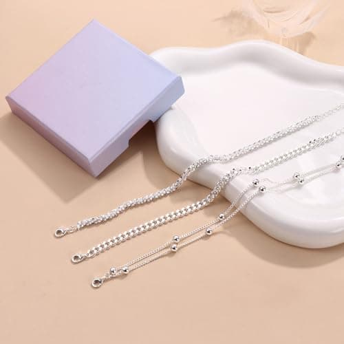 JeweBella Bracelet Femmes Argent 925 Réglable Empilable Fantaisie Étanche 3 Pièces Fermoir Tromboneженщиныbraceletargent