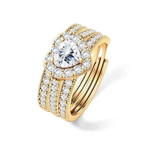 LOLIAS Trois en Un Bague Femme Or/Argent Lot Bague Couple Reglable Ajustable Modele Fiançailles Femme Bijoux Cadeau Popu — Ton Or-Coeur CZ