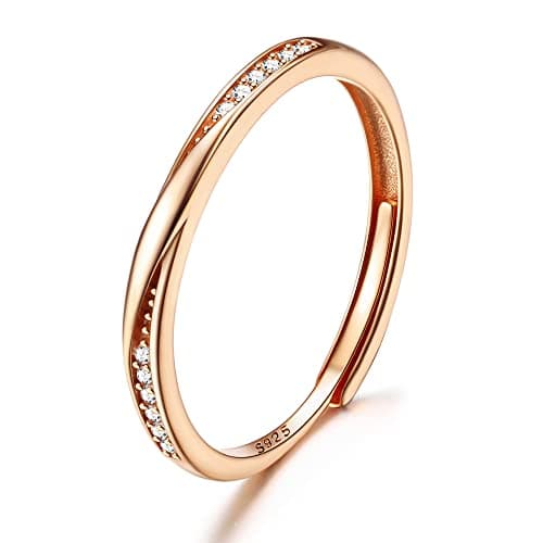 JeweBella Bague en Argent 925 Réglable Femme Zircone Classique Minimaliste Bijou — Or Rose